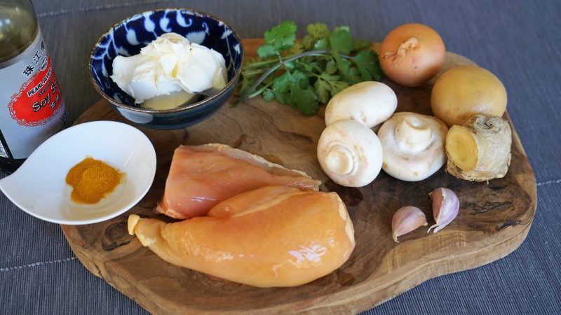 Stuffing ingredients to make chicken half-moon pies