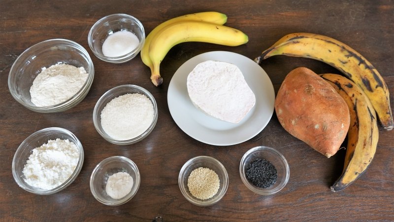 Asian Deep Fried Banana, Sweet Potato and Taro Ingredients