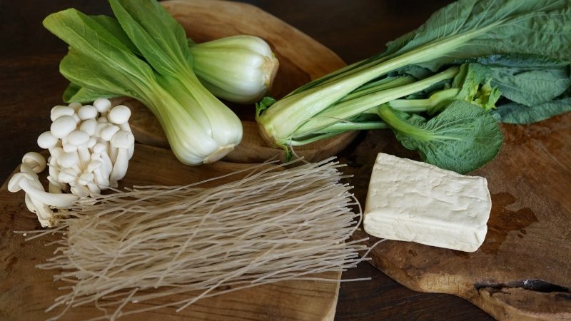 Vegetables, mushrooms, noodles to dip in the pot