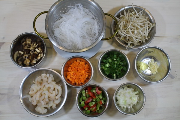 Glass Noodle & Vegetable Omelet Ingredients ready to cook