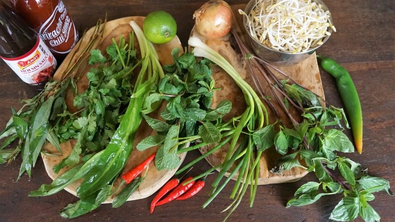 Fines herbes et accompagnement de la soupe Pho