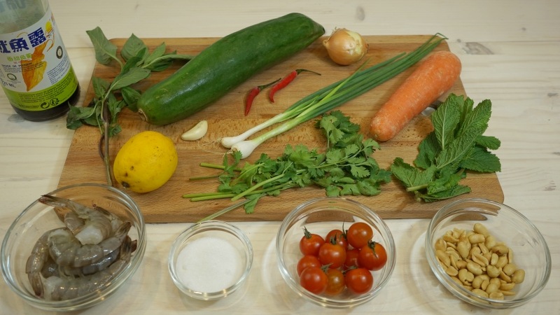 Salade de Papaye Verte aux Crevettes - les ingrédients