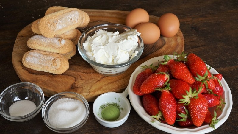 Tiramisu Fraises Matcha - les ingrédients